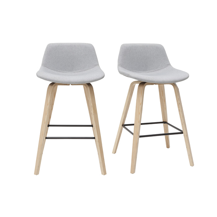 Tabourets de bar scandinaves gris clair et bois H65 cm (lot de 2) NONIE