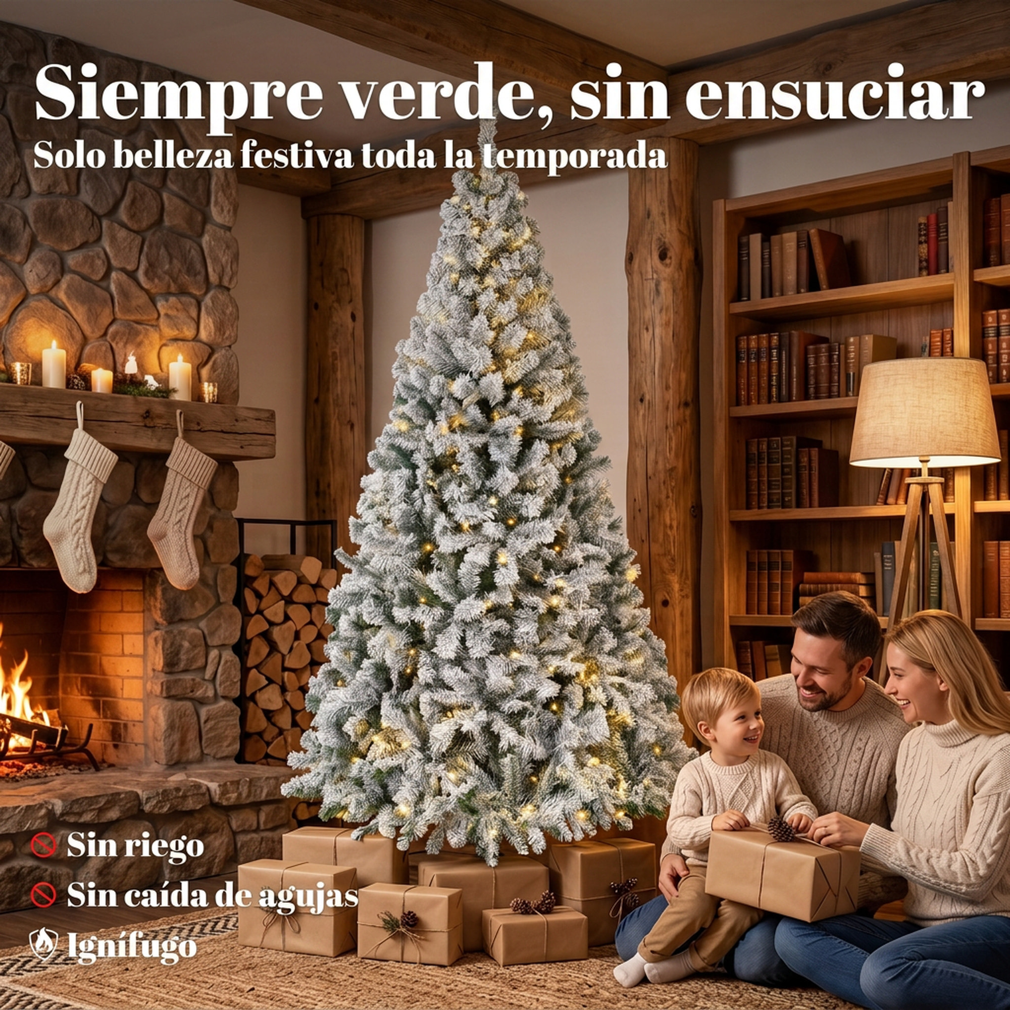 HOMCOM Árbol de Navidad con 240 Luces LED Blanco Cálido, 200 cm, Árbol de Navidad de Abeto Nevado, 850 Ramas Ignífugas Abatibles, Base Metálica Plegable, Verde y Blanco