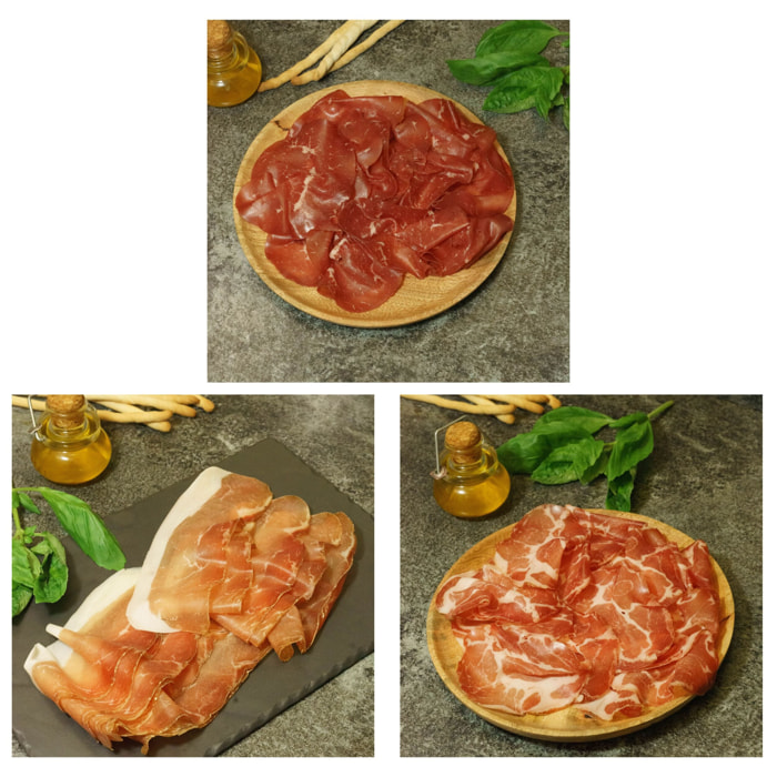 Trio Charcuterie : Bresaola 1x80g, Speck 1x80g et Coppa 1x80g - Italie