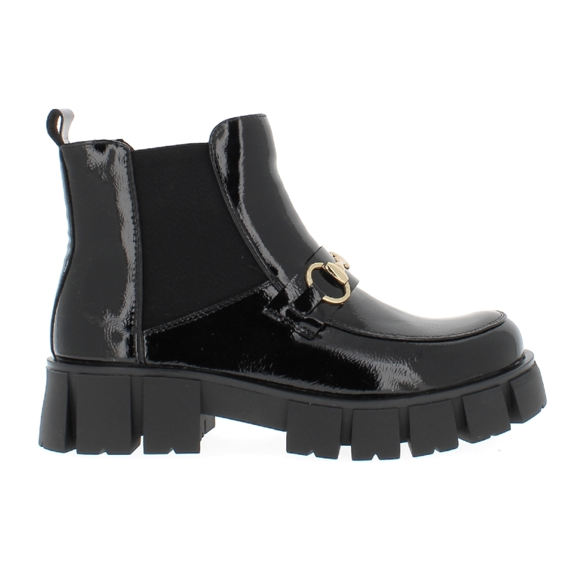 Armata di Mare Scarpe Donna Chelsea Boots con Decorazione a Catena in Metallo AMD W32H76 Black Lucido