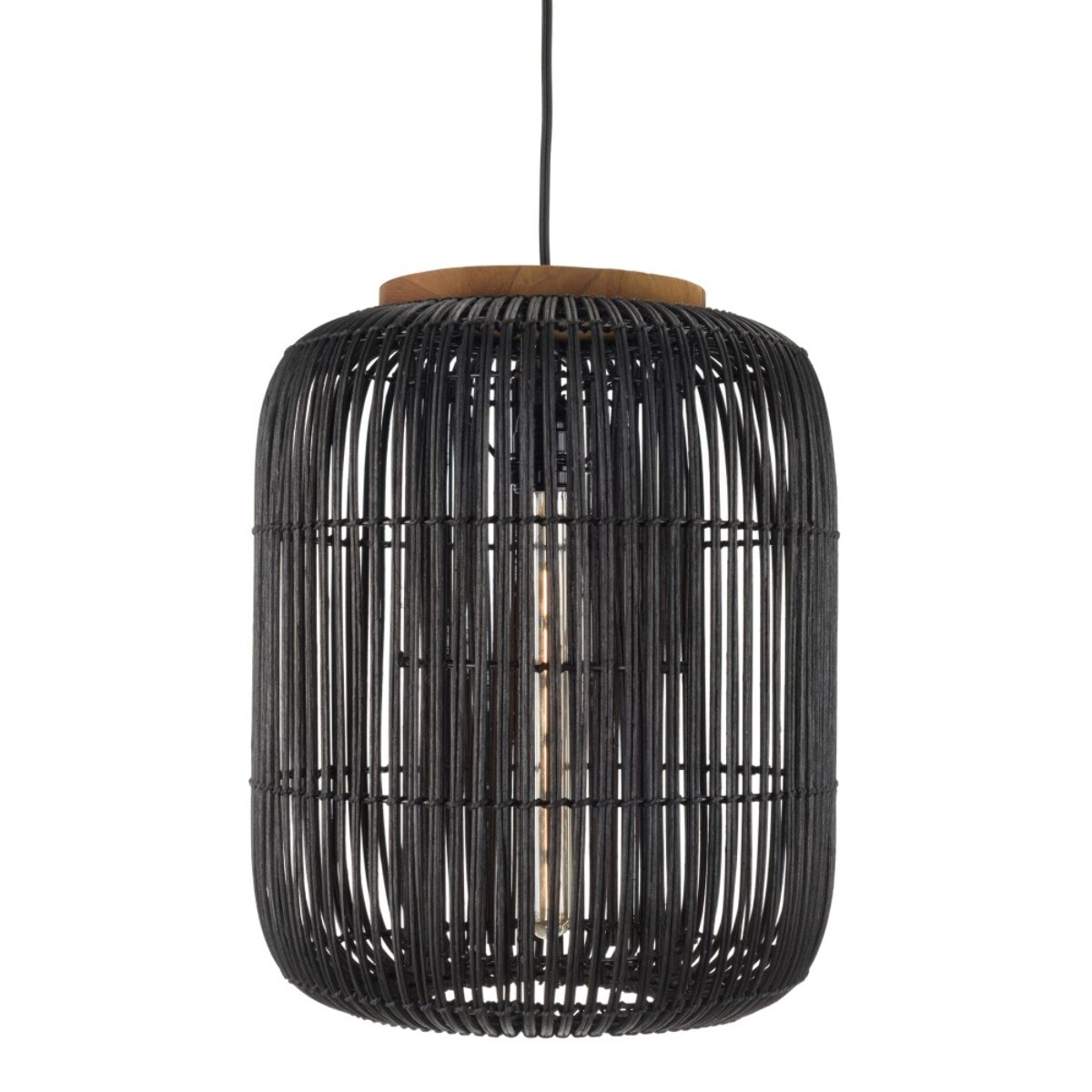 SIXTINE - Suspension 'allongée' 35x35cm en rotin couleur noire et teck