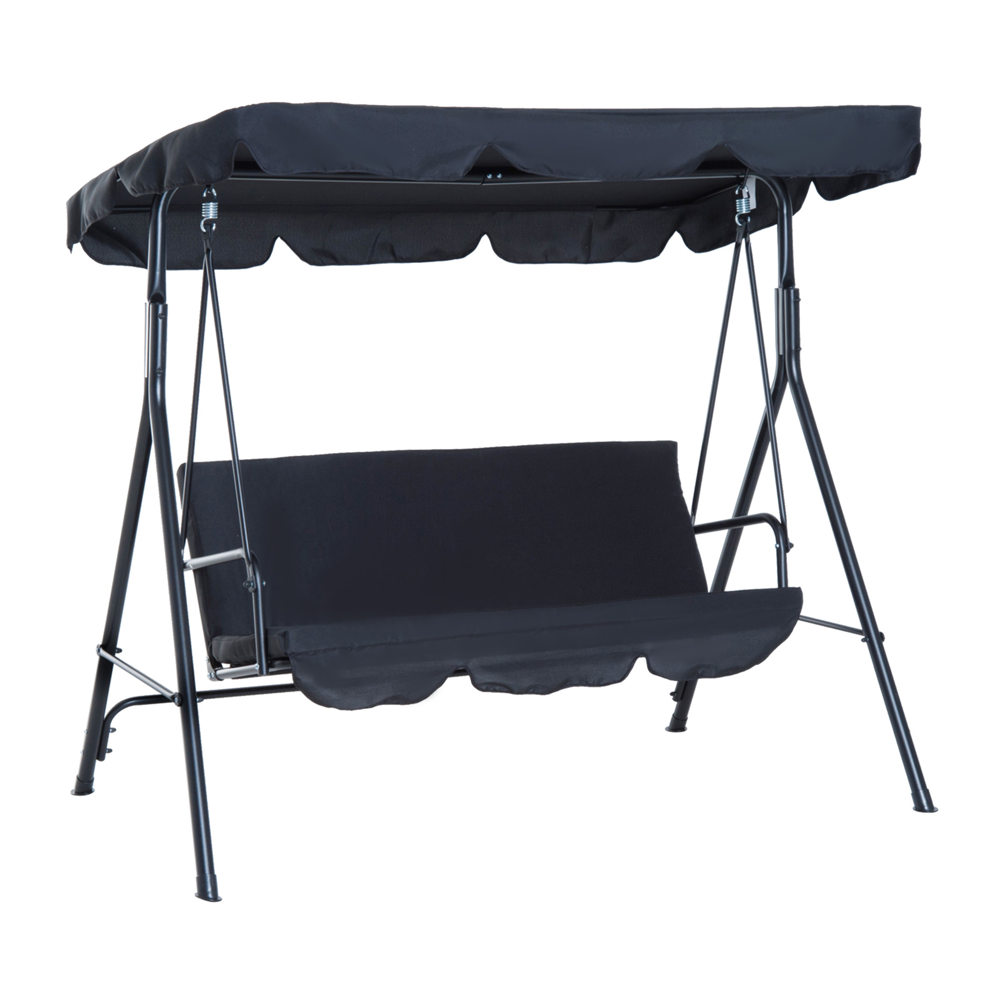 Columpio 3 Plazas con Toldo de Metal 172x110x152cm Negro