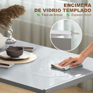 Mesa de Comedor de Cristal, Mesa Rectangular para 4-6 Personas con Patas de Metal, para Cocina, Salón, 120x60x75 cm, Gris