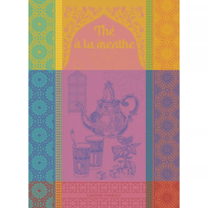 Torchon pur coton motif jacquard multicolore The menthe rose