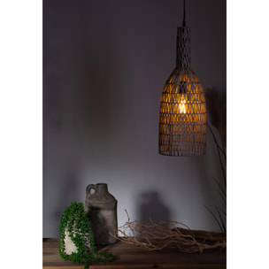 Lampadario In Rattan. Altezza 63 Cm - Pezzi 1 - 22X63X22cm - Colore: Grigio - Bianchi Dino - Lampade E Lampadari