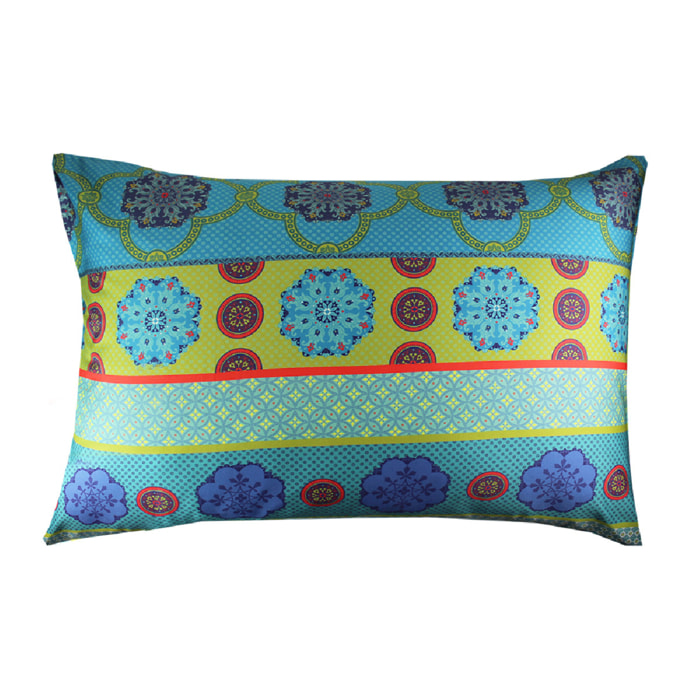 Taie d'oreiller satin de coton 115 g/m² imprimé bleu Rosalia turquoise
