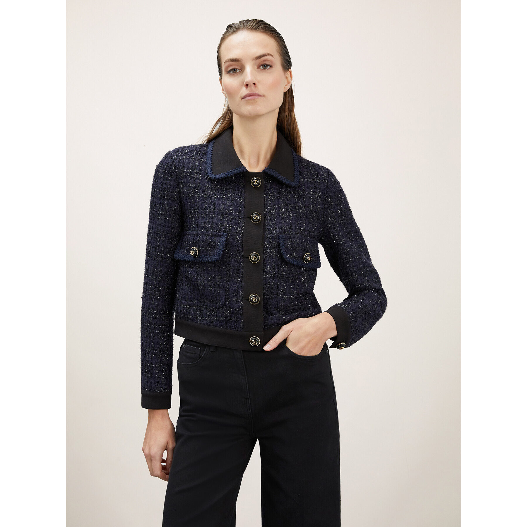 Motivi - Chaqueta de tweed con cuello - Azul