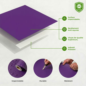Rouleau adhésif décoratif Vinyle au Mètre - Violet - Sticker Lavable Imperméable Mur Cuisine Meubles