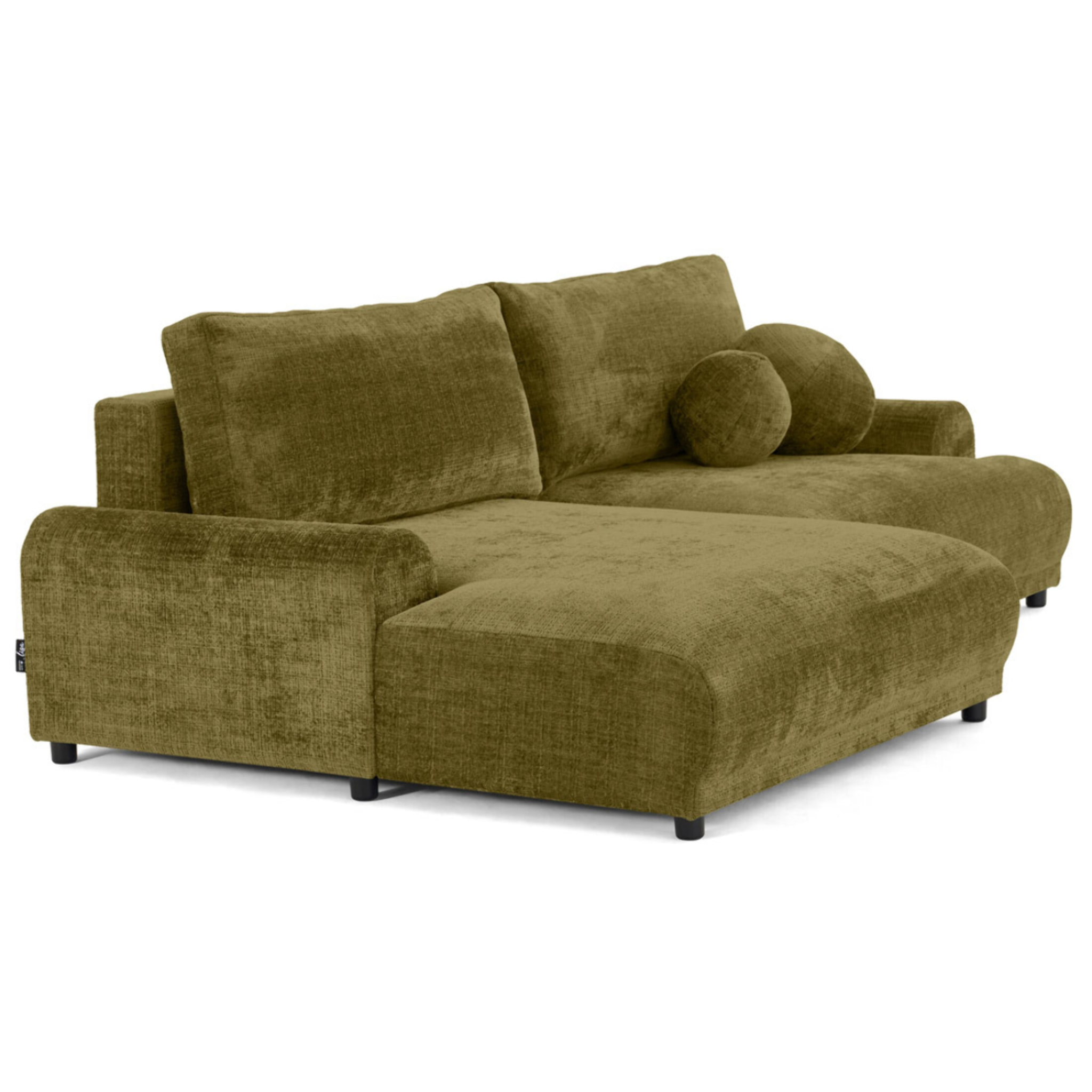 Nelly - canapé d'angle gauche 4 places convertible avec coffre en velours texturé - Vert Olive