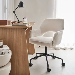 Chaise de bureau à roulettes bouclettes blanche. Jim. L 60 x P 62 x H 89 / 99cm.