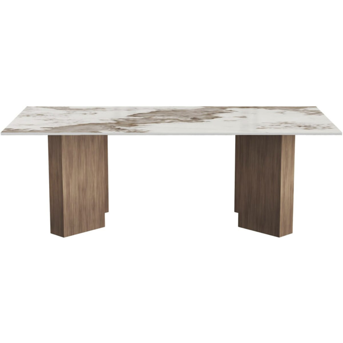 Table basse en bois avec plateau en céramique "Elma" - 120 cm - Marron