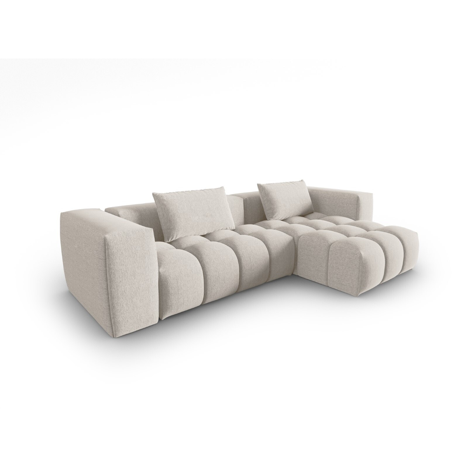 Canapé d'angle droit modulable "Lorella" 3 places en tissu structurel beige