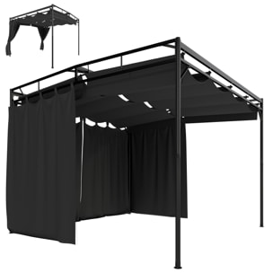 Pergola de jardin toit rétractable rideaux métal gris anthracite
