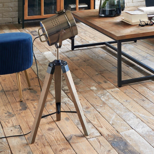 Lampe trépied "Ebor" bronze - bois & acier H68 cm