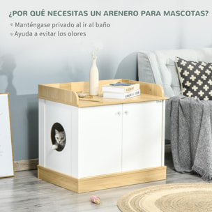 Casa para Gatos de Madera Mueble Arenero con Estante y Doble Puerta 75x53x67 cm