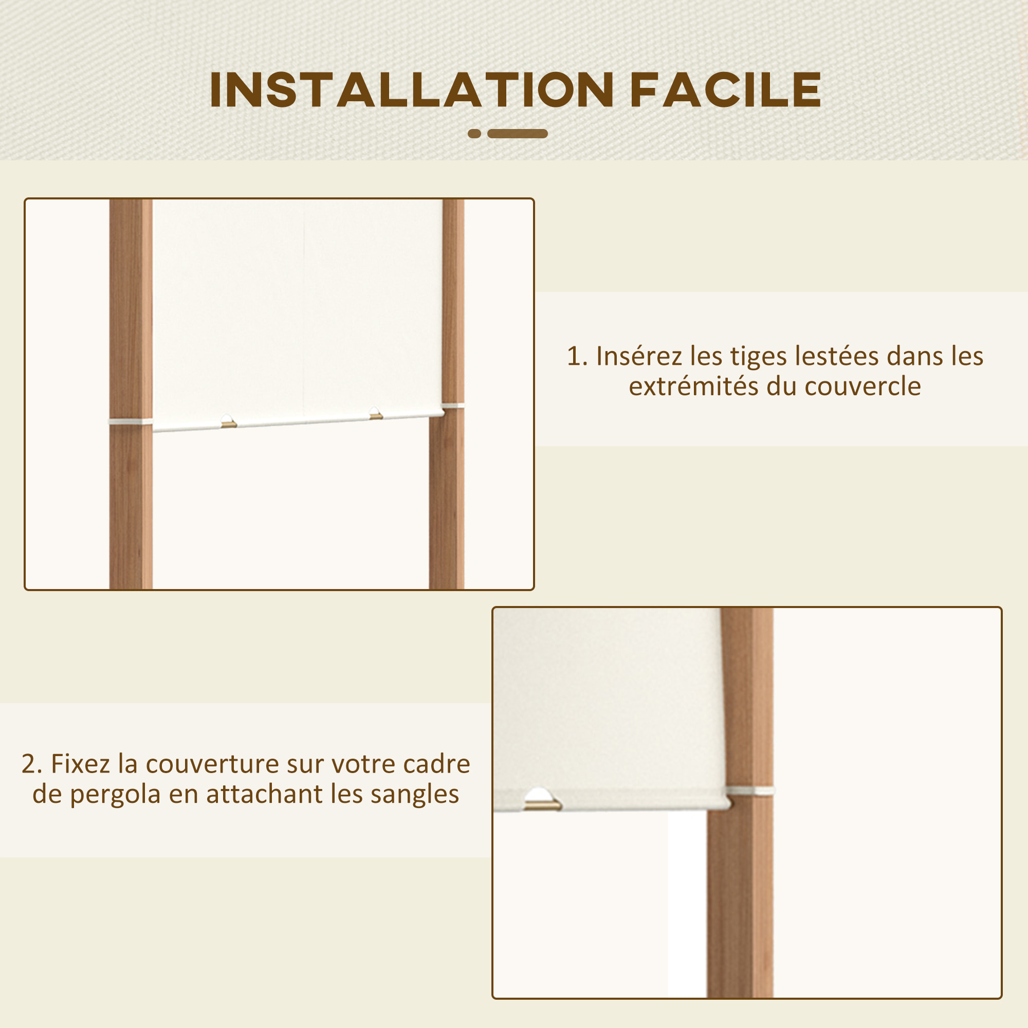 Toile de rechange pour pergola 3 x 3 m polyester haute densité 180 g/m² beige