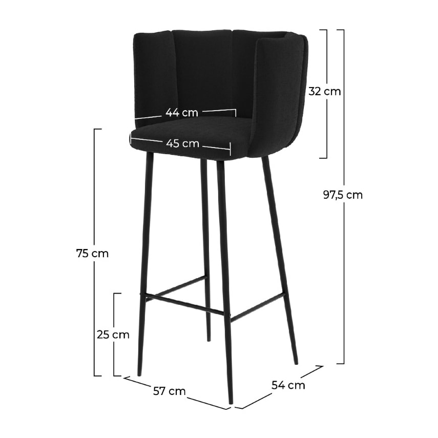 Lot de 2 chaises de bar en velours noir 75 cm - Rosy