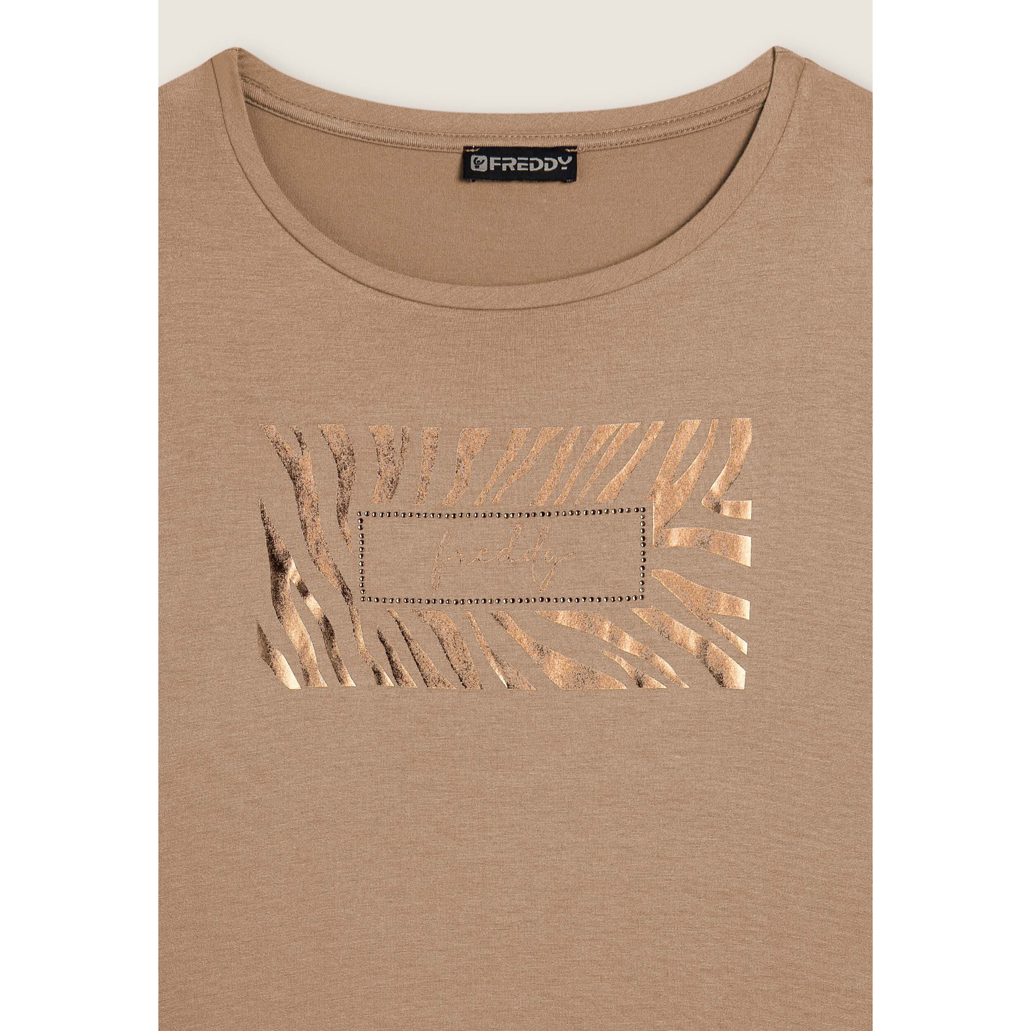T-shirt donna manica lunga con logo strass