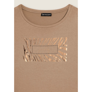 T-shirt donna manica lunga con logo strass