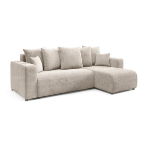 GLORIA - Canapé d'angle droit convertible 4 places en tissu beige
