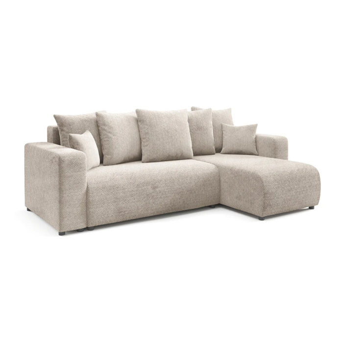 GLORIA - Canapé d'angle droit convertible 4 places en tissu beige