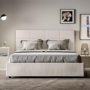 Cama con somier acolchada 160x200 cuero sintético blanco Mika