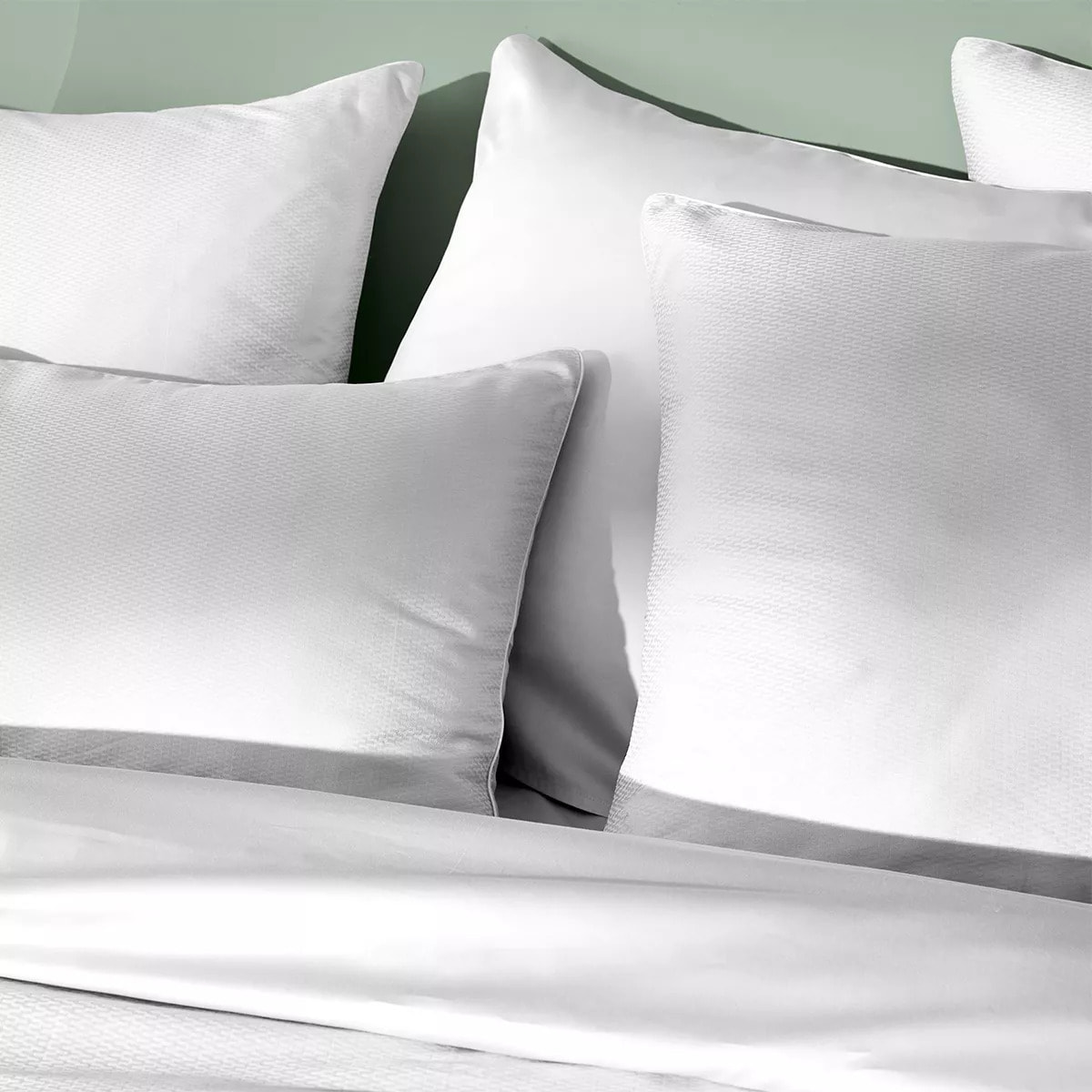 Taie d'oreiller satin de coton motif jacquard blanc Vibrato blanc