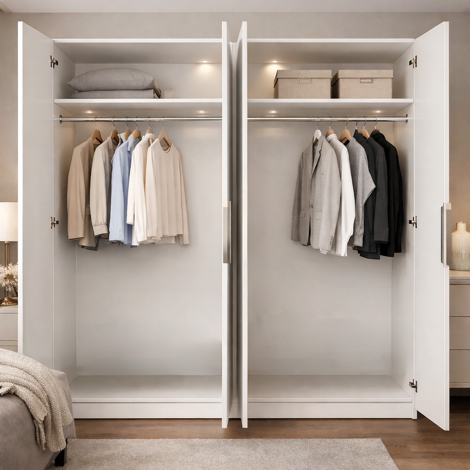 Armadio A 4 Ante Battenti Con 2 Barre Appendiabiti E Ripiano Interno Guardaroba Moderno Per Camera Da Letto Cabina Armadio 180 x 200 x 52 Cm Bianco