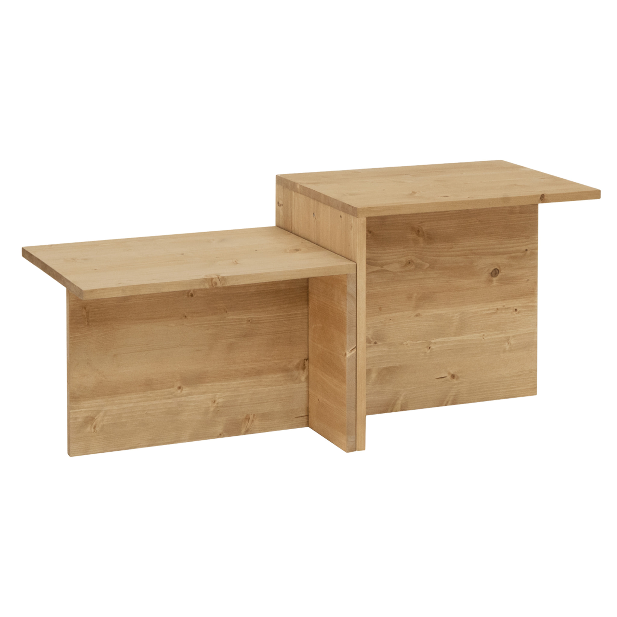 Table basse 2 pièces en bois massif ton chêne moyen de 100x45cm Hauteur: 44.6 Longueur: 100 Largeur: 39