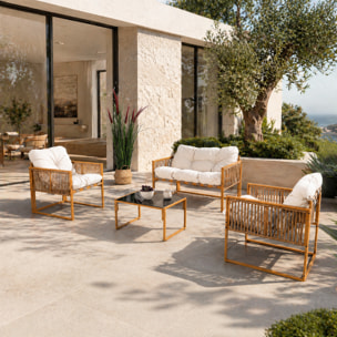 Salon de jardin 4 places effet rotin coussins blancs FORLI