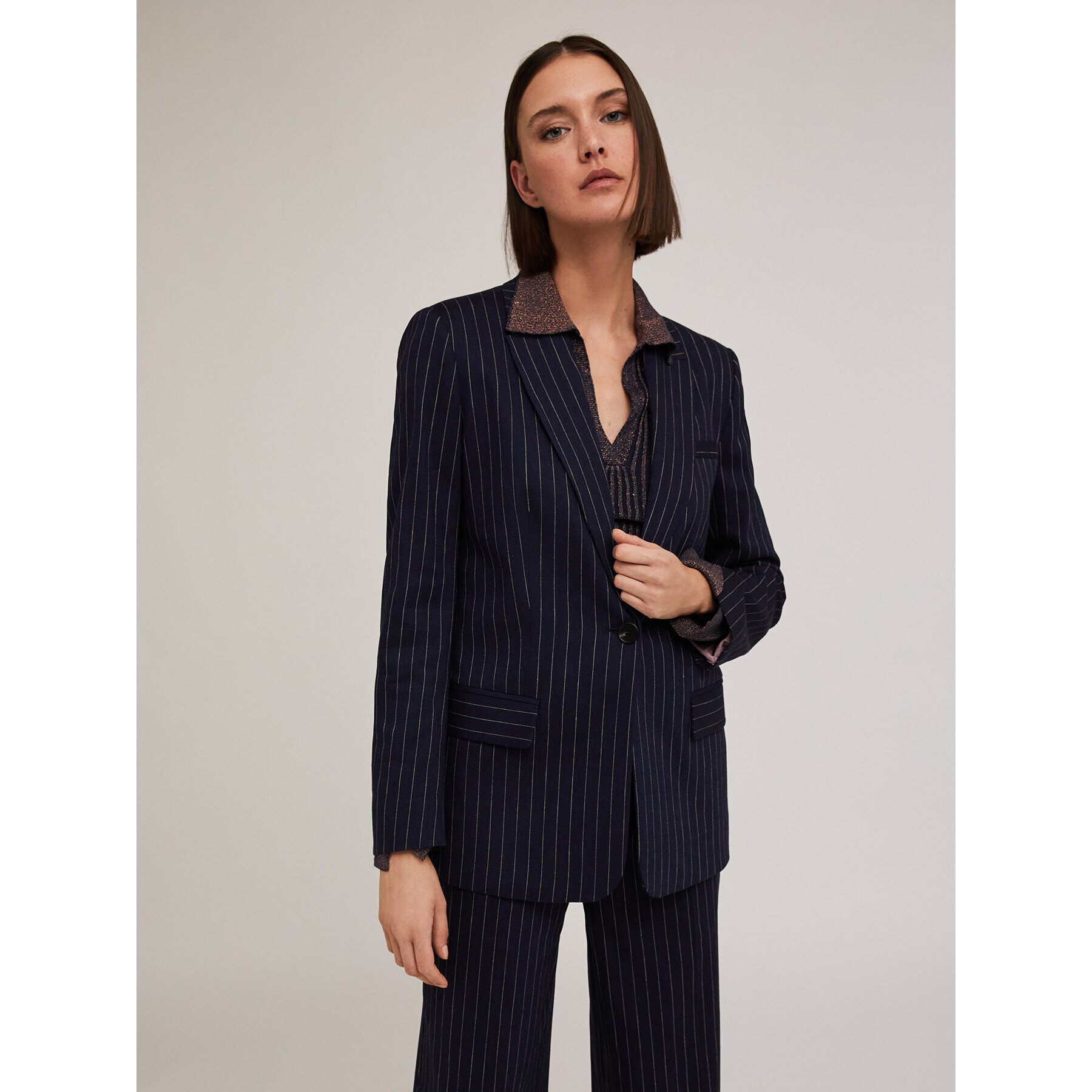 Motivi - Blazer monopetto gessata - Blu