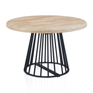 Mesa de comedor redonda extensible en negro y roble 120-200x120 cm Meztil Negro - Roble