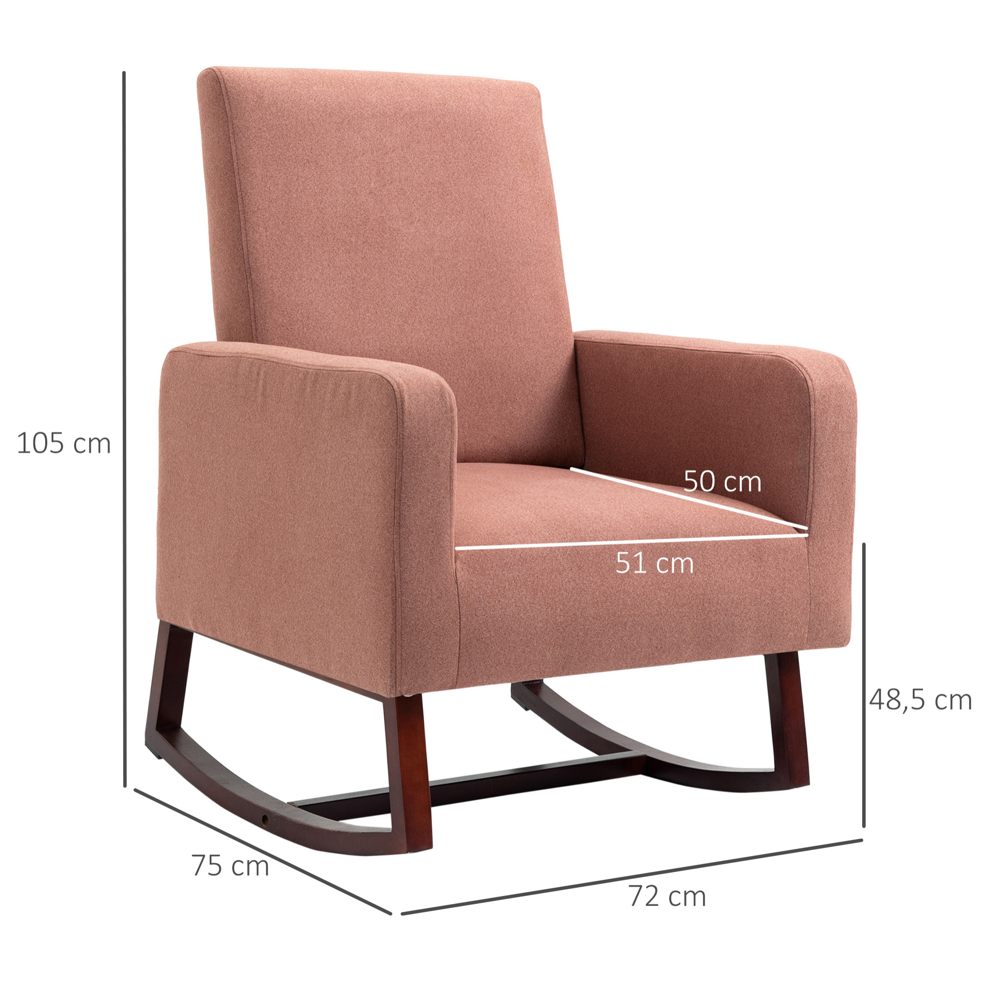 HOMCOM Silla Mecedora Tapizada en Franela Sillón Balancín Relax con Asiento Reposabrazos Acolchados y Pies de Madera de Caucho Ideal Lactancia 72x75x105 cm Rosa