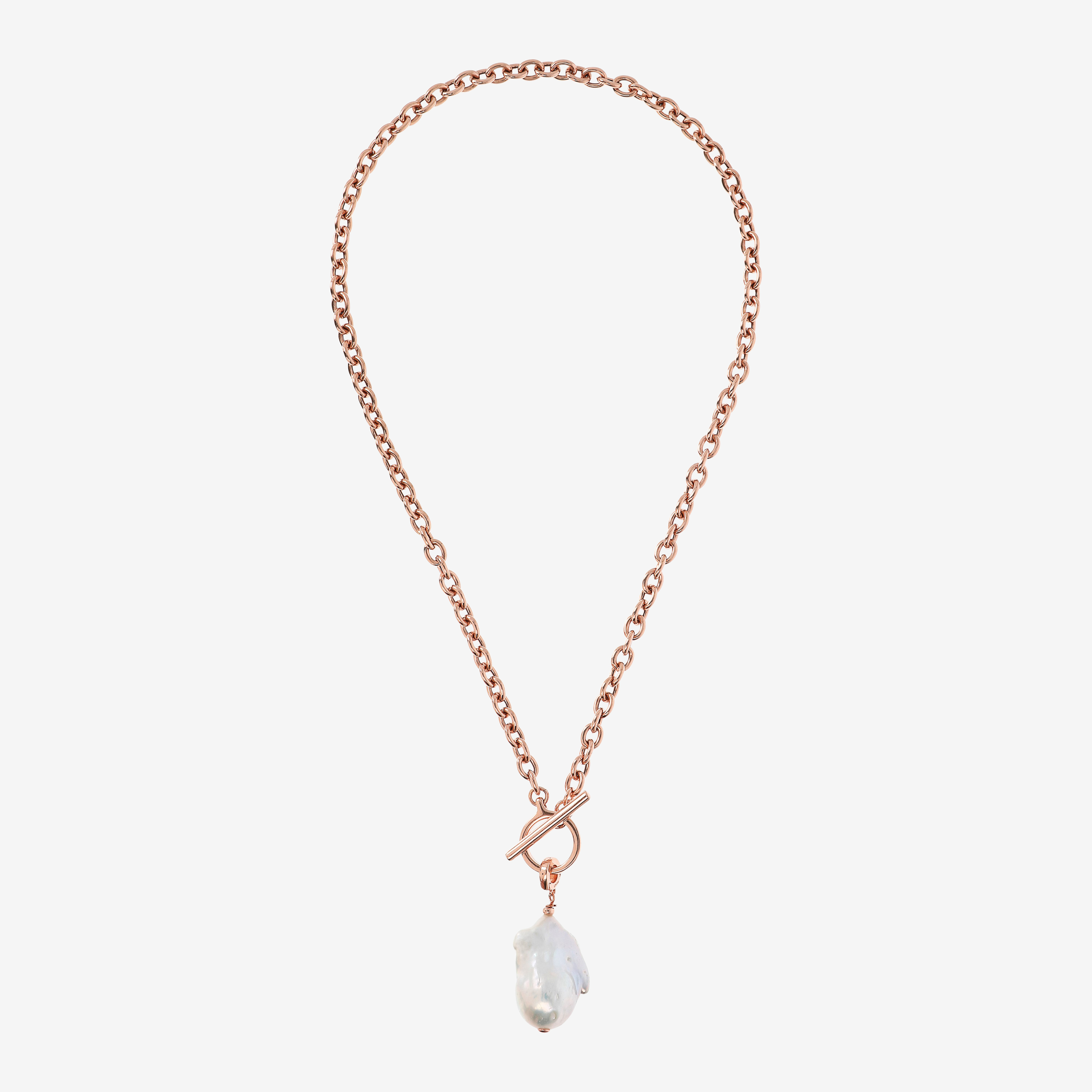 Collana Girocollo Catena Rolo e Pendente con Perla Scaramazza d'Acqua Dolce Bianca in Argento 925 placcato Oro rosa 18Kt