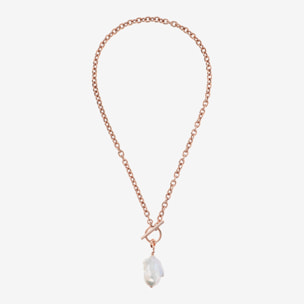 Collana Girocollo Catena Rolo e Pendente con Perla Scaramazza d'Acqua Dolce Bianca in Argento 925 placcato Oro rosa 18Kt