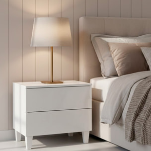 Comodino Con 2 Cassetti Cassettiera Settimino Mobile Da Camera Da Letto Moderno Mobiletto Con Piedini Montaggio Facile 50 x 34 x 39 Cm Bianco Lucido