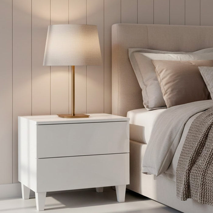 Comodino Con 2 Cassetti Cassettiera Settimino Mobile Da Camera Da Letto Moderno Mobiletto Con Piedini Montaggio Facile 50 x 34 x 39 Cm Bianco Lucido