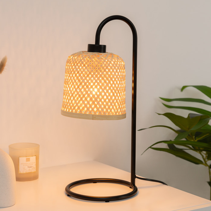 Lampe droit "Ali" - métal et bambou - noir - H43 - 5 cm
