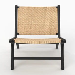 Fauteuil en bois de teck noir et tressage chevron en rotin - Kilka