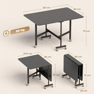Mesa Plegable de Comedor para 4-6 Personas Mesa de Cocina Plegable con Ruedas y Alas Abatibles para Cocina Salón 120x80x73 cm Negro