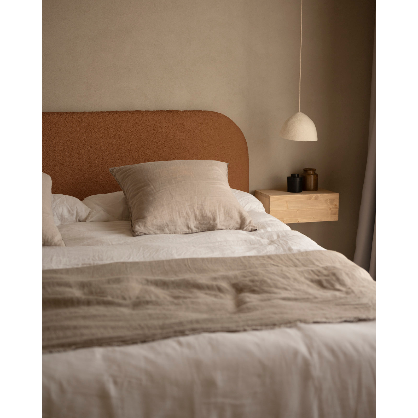 Tête de lit déhoussable en bouclé cuivre en différentes tailles