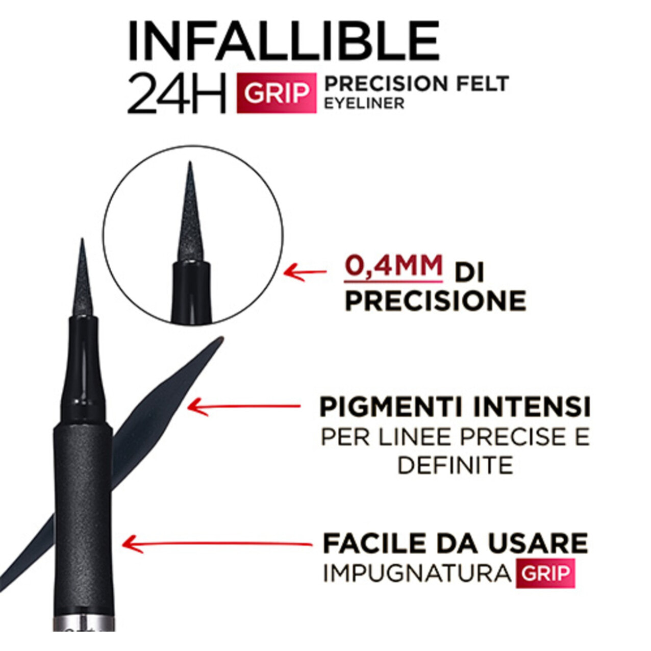 Eyeliner 01 Black Infaillible Grip 24H Precision Felt Penna Ultra Sottile