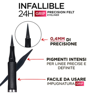Eyeliner 01 Black Infaillible Grip 24H Precision Felt Penna Ultra Sottile