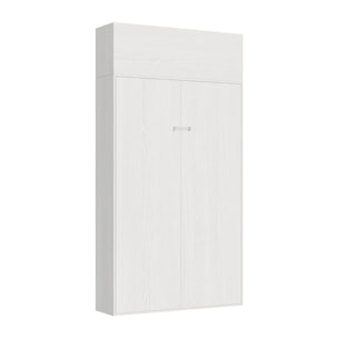 Armoire Lit escamotable vertical 1 place et demi 120 KENTARO Frêne Blanc avec élément haut