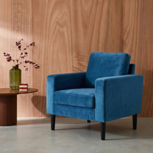 Fauteuil vintage bois d'hévéa velours BJORN