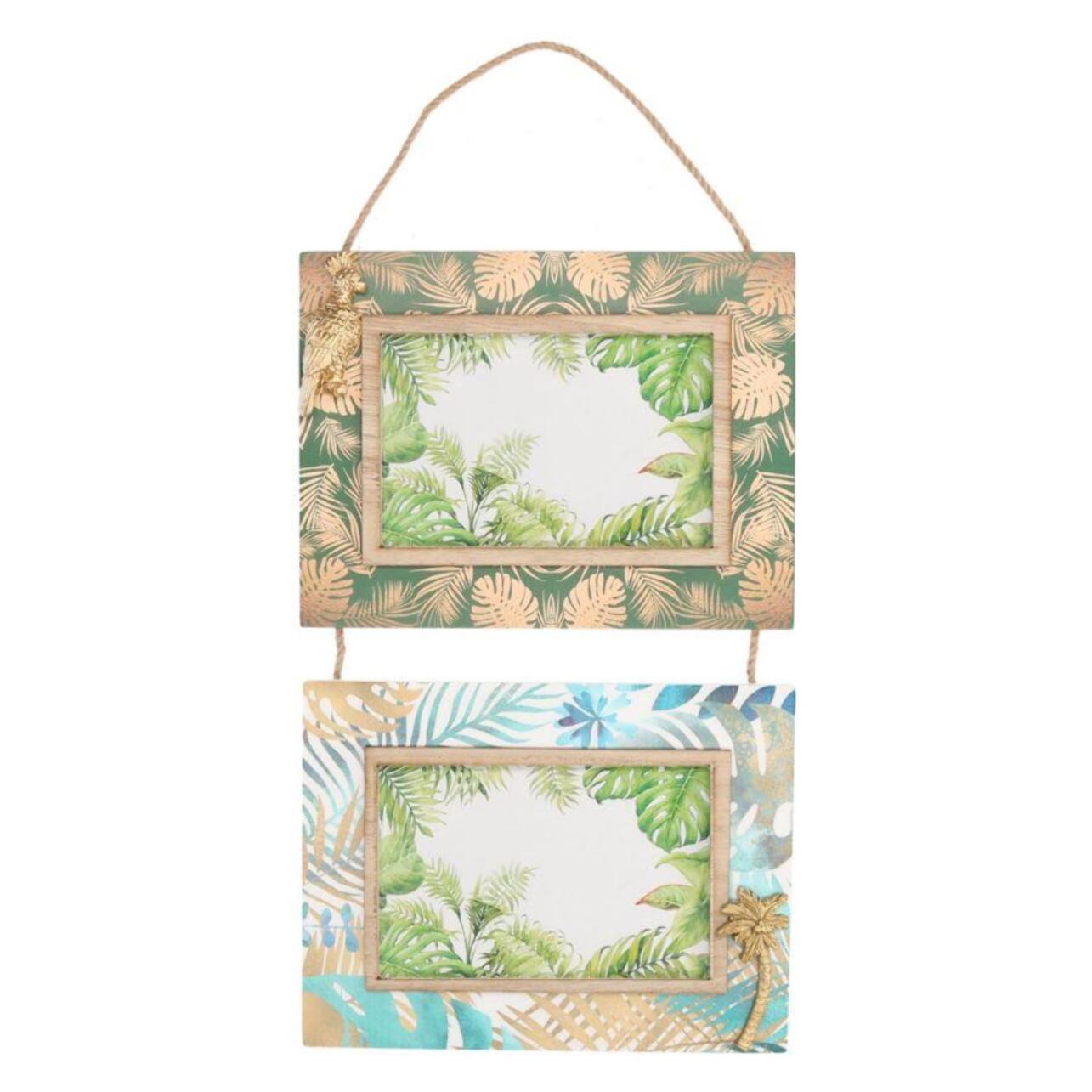 Portafoto da muro in legno verde foglie multiplo 2 foto cm44x21x1,5