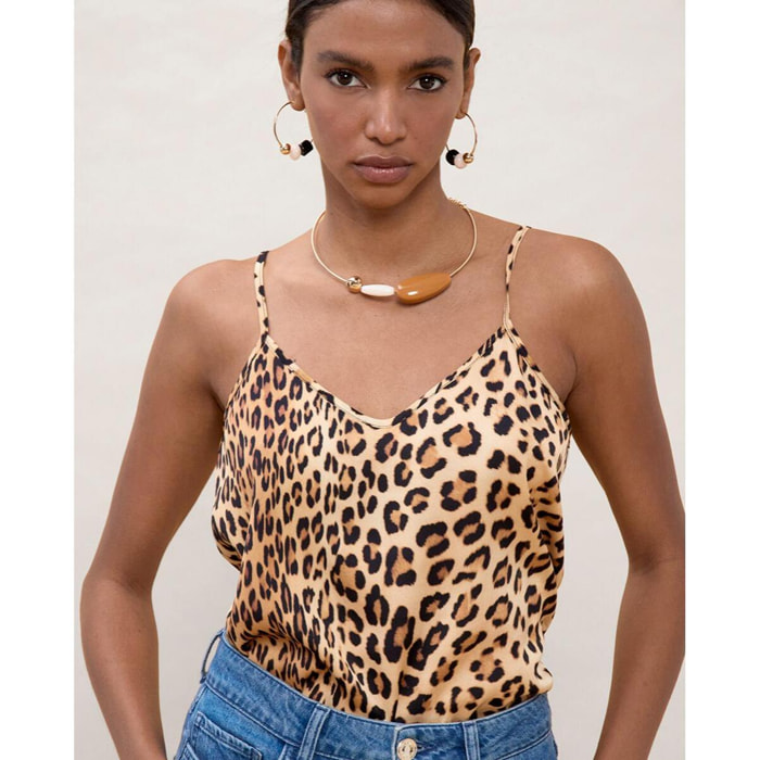 Top in pizzo con stampa animalier