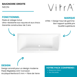 Baignoire rectangulaire Neon avec pied 180x80cm Blanc