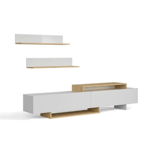 Salón Bender con mueble TV y estanterías blanco artik alpino 200 cm Blanco Artik (Blanco Mate) - Alpino