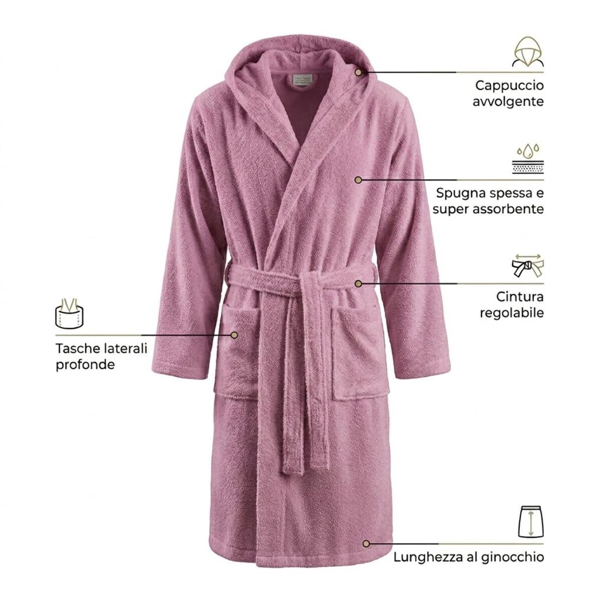 INTRECCI HOME Accappatoio Uomo e Donna, in Puro Cotone Jacquard 500 g, , Morbidezza Extra, Avvolgente, con Cappuccio e Tasche, Elegante e Confortevole,